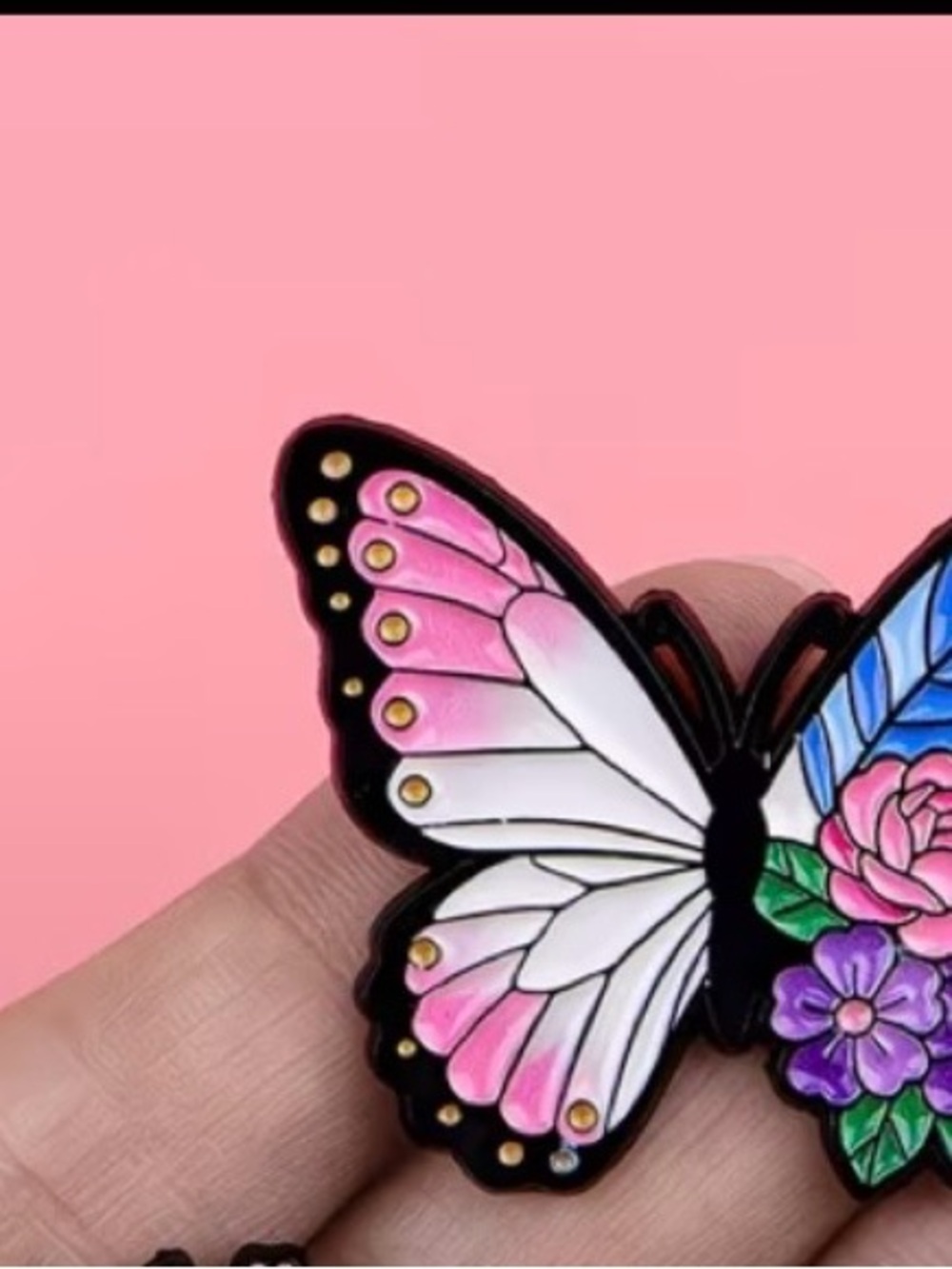 Pink Butterfly Enamel Pin - Decorative Accessory - Picture 1 of 3